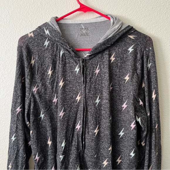 PINK Victoria’s Secret Black Rainbow Ombré Lightning Bolt Zip Up Hoodie - Sz L - Picture 3 of 8